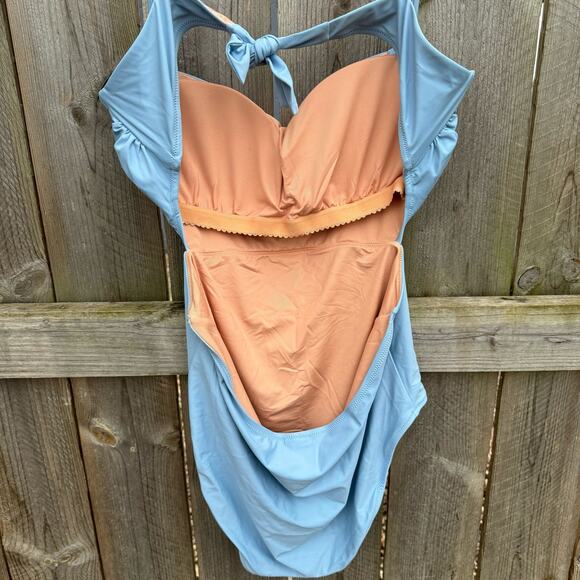 J. Crew Swimsuit Cutout Tie-Back One Piece Light Blue Size 16 - Picture 6 of 7
